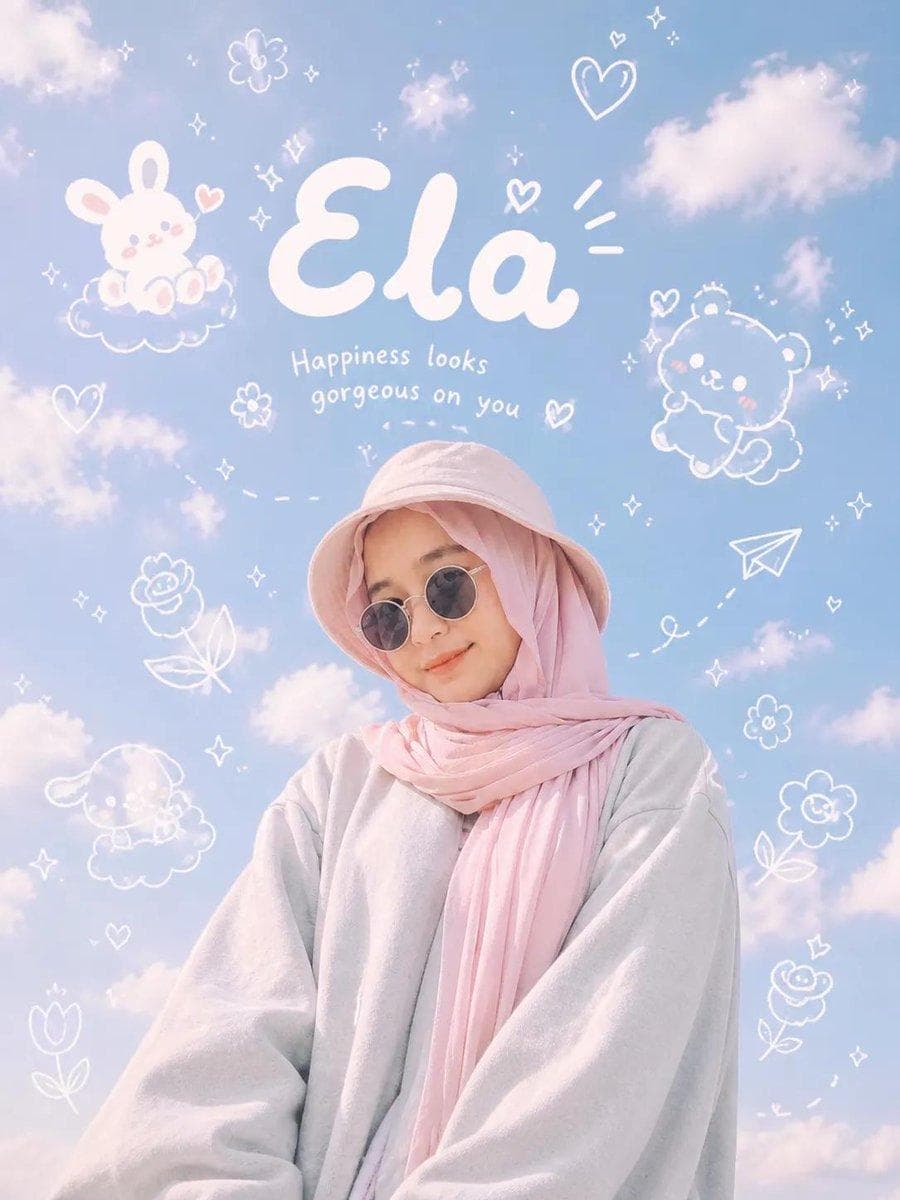 Low-angle aesthetic portrait of [subject from reference image], standing under a bright blue sky filled with soft, fluffy clouds. The subject is wearing a pastel bucket hat, oversized gray sweatshirt, and round sunglasses, styled in minimal fashion. Relaxed and calm expression, natural pose. Above and surrounding the subject are playful white doodle illustrations seamlessly integrated into the sky: cute cartoon characters, rocket, robot, skull, stars, paper airplane, sparkles, and whimsical abstract shapes. Handwritten typography floating in the sky with the text “[custom name 1]” and “[custom name 2]”, drawn in soft white ink, bubbly, dreamy, and slightly imperfect hand-drawn style. Clean composition, airy spacing, pastel tones, soft natural…