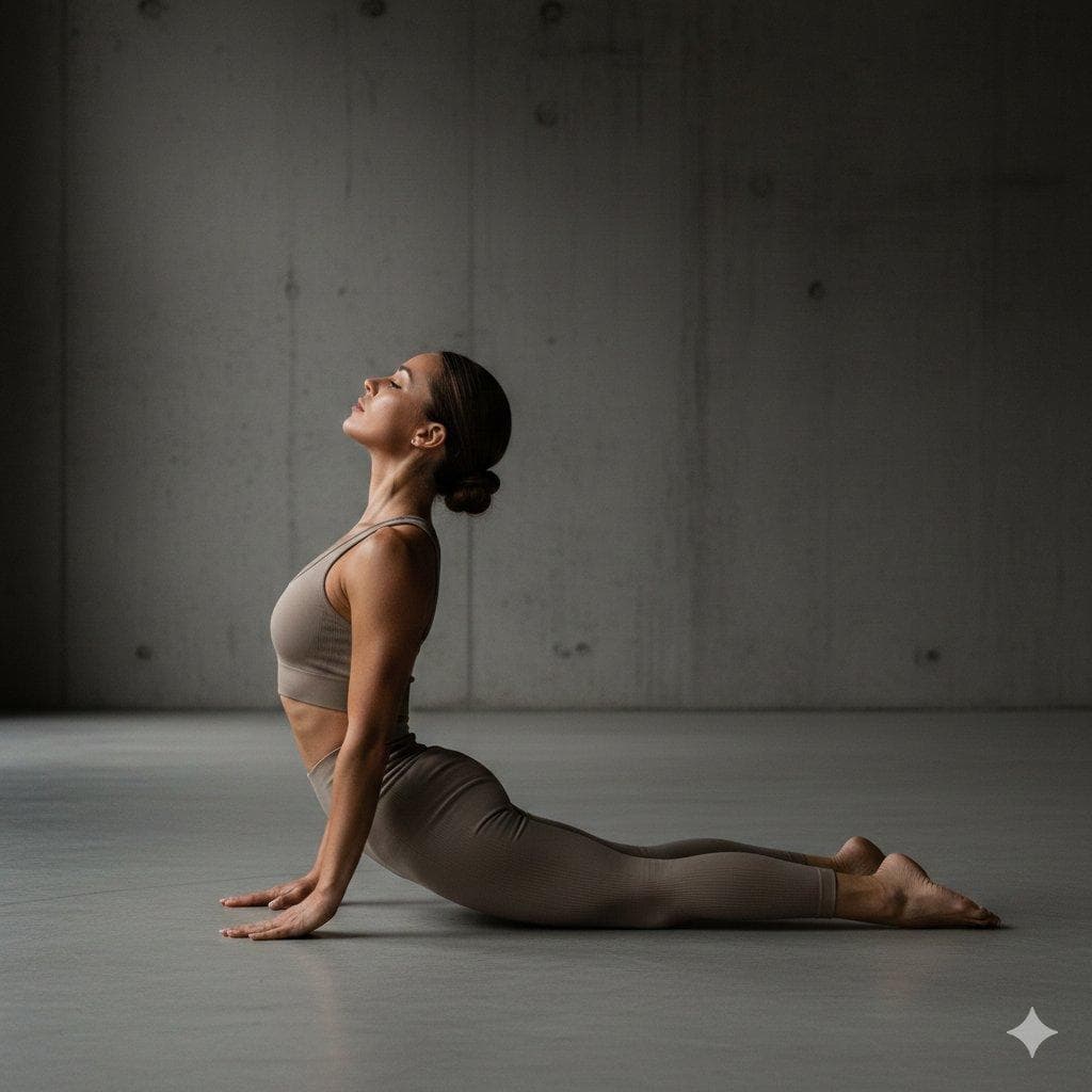 { "image_type": "athletic flex pose editorial photography", "visual_style": "high-end fitness editorial, cinematic, premium", "composition": { "framing": "full body, powerful stance emphasizing muscle definition", "camera_angle": "slightly low angle to enhance strength and dominance", "perspective": "cinematic perspective with strong body presence" }, "subject": { "description": "athletic feminine body performing a controlled flex pose", "pose": "strong flex pose with engaged core, defined arms and legs, balanced posture", "body_language": "confident, controlled, disciplined strength", "expression": "calm, focused, effortless power" }, "facial_details": { "emotion": "self-control, confidence", "micro_details": "relaxed jaw, steady eyes, natural intensity" }, "wardrobe": { "clothing": "minimal athletic wear highlighting muscle lines", "textures": "matte, stretch performance fabric", "color_tones": "neutral, muted, dark or earthy tones" }, "environment": { "location": "minimal indoor studio or clean gym space", "background": "plain, distraction-free, editorial backdrop", "atmosphere": "focused, intense, professional" }, "lighting": { "type": "cinematic studio lighting", "quality": "high…