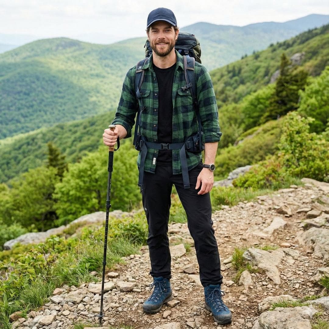 { "prompt_details": { "subject": { "description": "Handsome male trekker, dark wavy hair (no cap), full beard, rugged appearance", "expression": "Relaxed, calm, enjoying the nature", "clothing": "Green check flannel shirt layered over a black T-shirt, black cargo trekking pants, blue hiking boots, wristwatch, neck gaiter" }, "environment": { "location": "Mountain campsite", "elements": "Pitched camping tent in background, lush green hills, rocky ground, perhaps a small campfire", "time_of_day": "Golden hour or soft afternoon light" }, "style": { "type": "Hyper-realistic outdoor photography", "quality": "8k resolution, cinematic lighting, sharp focus, detailed texture", "camera_angle": "Eye-level or slightly low angle" } }, "full_prompt_text": "A handsome male trekker sitting…