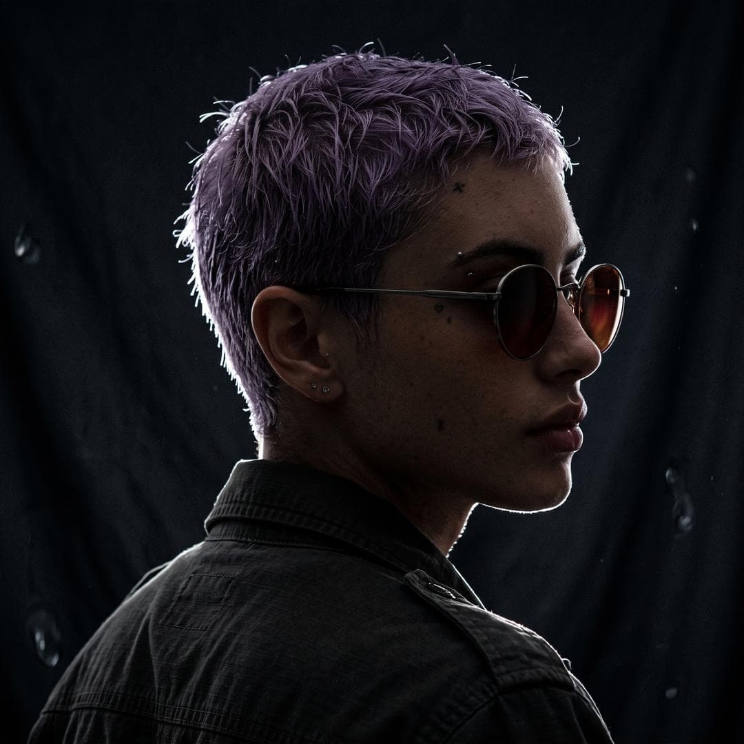 [image1] Create an Ultra-realistic cinematic dark posterdramatic over-the-shoulder pose of a young man(using the same face as uploaded image), camerapositioned slightly behind the shoulder, 90-45degree side profile facing right, strong rim lightoutlining the messy textured hair, nose and sharpjawline, deep black background, only the edges ofthe face glowing with white…