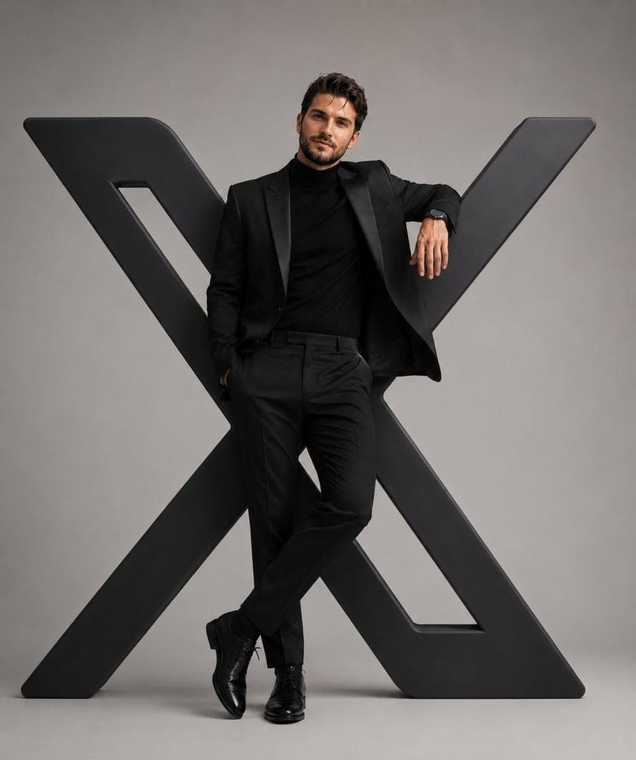 A hyper-realistic editorial photograph of a stylish man confidently interacting with the oversized logo of [Facebook]. The logo is minimalist, sculptural, and rendered in smooth matte 3D with soft rounded edges. The man wears a couture-inspired menswear outfit designed to match the colors, mood, and emotional identity of the app — tailored fashion, modern textures, premium layered styling, and luxury accessories. He is posed naturally as if becoming part of the logo structure itself: leaning, sitting, standing within, or touching the logo in an artistic way. Soft cinematic studio lighting, subtle shadows, centered composition, premium minimalist aesthetic, conceptual fashion photography, ultra realistic skin and fabric details, neutral light gray background, luxury magazine editorial style, emotional visual storytelling, clean modern atmosphere, high-end fashion campaign energy. Extra Masculine Style Variations Tech / AI Apps Futuristic streetwear Monochrome palette Cyberpunk rim light Sleek sneakers & metallic accessories Luxury / Finance Apps Tailored black suit Minimal gold accents Calm confident pose Moody cinematic shadows…