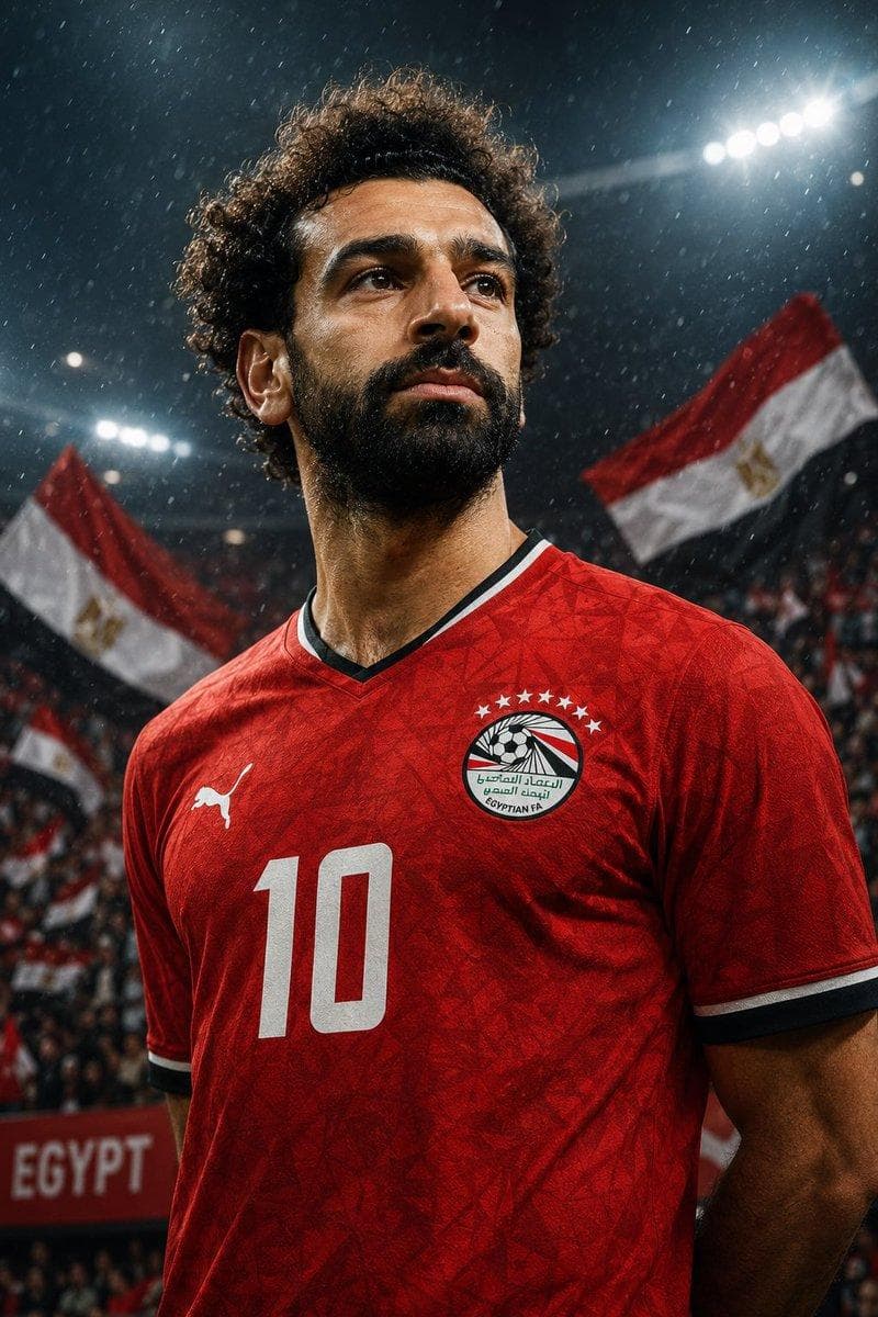 Create a hyperrealistic cinematic portrait of [Player Name] based on the uploaded reference image, preserving facial identity with exceptional accuracy. Depict the player wearing the official [Country Name] national team kit, standing proudly in a dramatic pre-match atmosphere inspired by World Cup finals. The portrait should feel like a legendary sports poster rather than a standard photograph. Use powerful side lighting, subtle rain droplets, stadium smoke, floating particles, and blurred supporters holding flags in the distance. Capture a determined expression and heroic posture that embodies national pride. Blend premium Nike campaign aesthetics with IMAX cinematography and high-end sports magazine photography. Emphasize realistic skin texture, sharp…