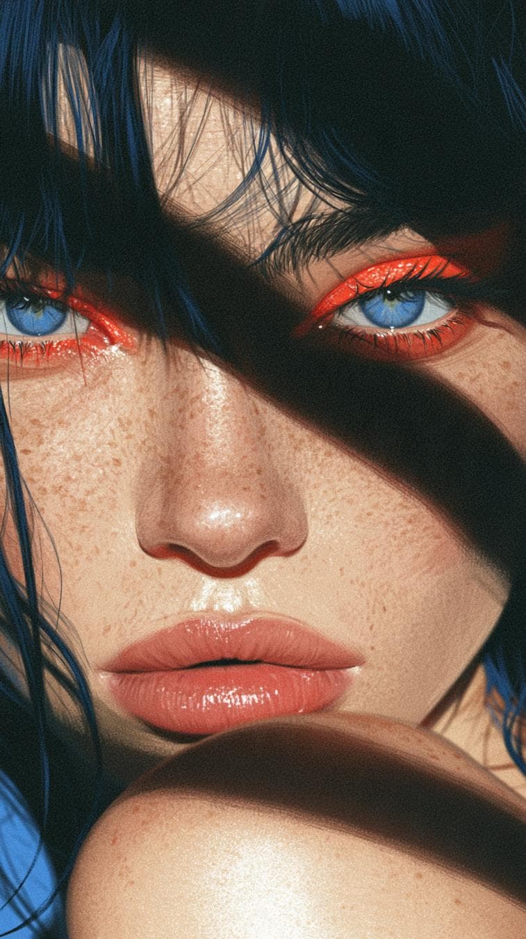 modern simple illustration inspired by impressive portrait with strobe flash…
