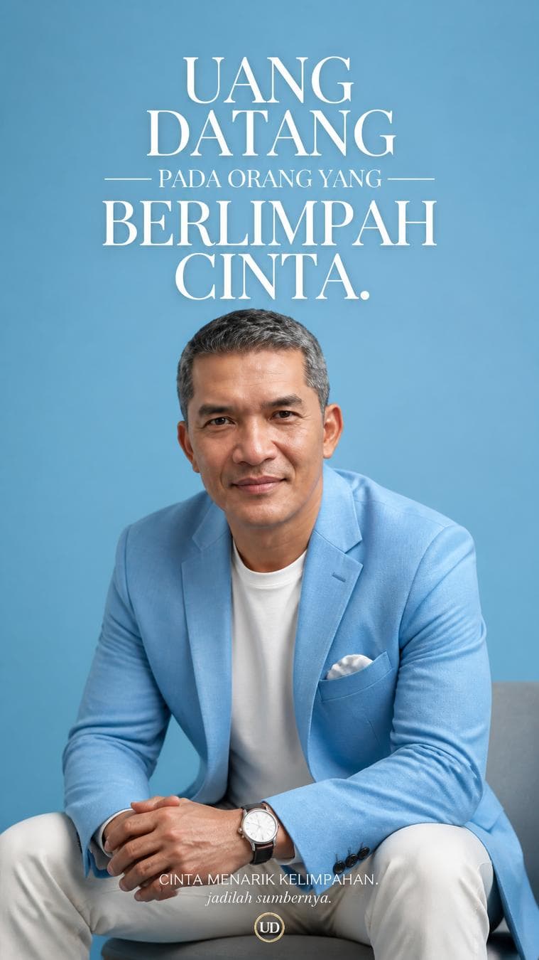 the character in reference image 1 Luxury fashion editorial.Main Subject: Male model wearing a bright sky blue blazer.Pose: Seated with elbows on knees.Camera: Medium frontal portrait.Background: Seamless sky…
