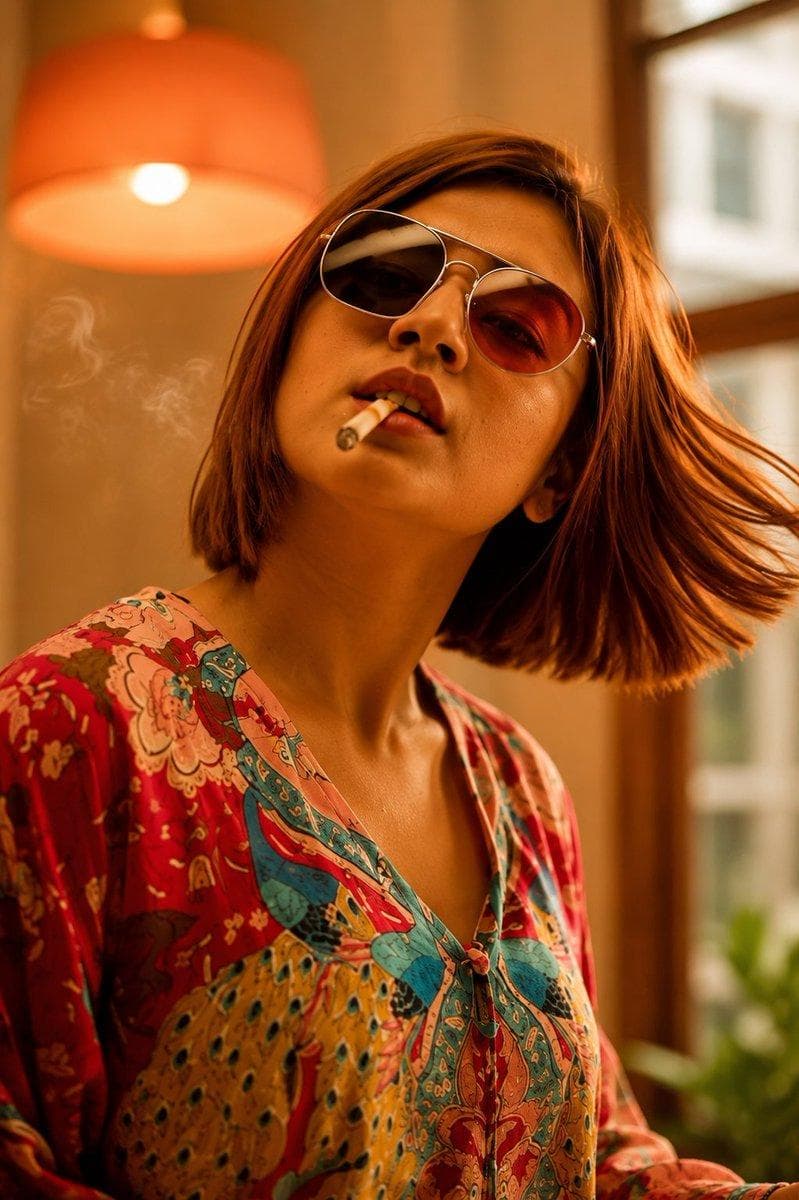 Creative fashion editorial concept, young woman wearing matching landscape-print shirt and shorts set, standing in front of an actual cobblestone village square that mirrors the print on her outfit, yellow flowering trees in real background matching the trees printed on her clothing, seamless surreal effect where outfit print and real environment blend together, warm golden hour light, direct confident gaze toward camera, vertical 4:5 composition, surreal fashion editorial photography --ar 4:5 --v 6 Macro fashion detail shot, extreme close-up of the landscape painting print on fabric, showing detailed cobblestone path, yellow blooming trees, and colonial church rendered in vivid painterly style across the textile, fabric texture visible, warm golden light raking across the surface, shallow depth of field, some areas sharp and some softly blurred, vertical 4:5 --ar 4:5 --v 6 Wide lifestyle fashion shot, young woman in matching landscape-print shirt and shorts set walking confidently down a Mediterranean cobblestone alley, blue crochet bag swinging, long dark hair moving with stride, warm golden hour sunlight, blurred architecture and flowering plants in background, negative space above for caption text, vertical 4:5 composition --ar 4:5 --v 6 Cinematic ultra-realistic fashion editorial portrait of a young woman…